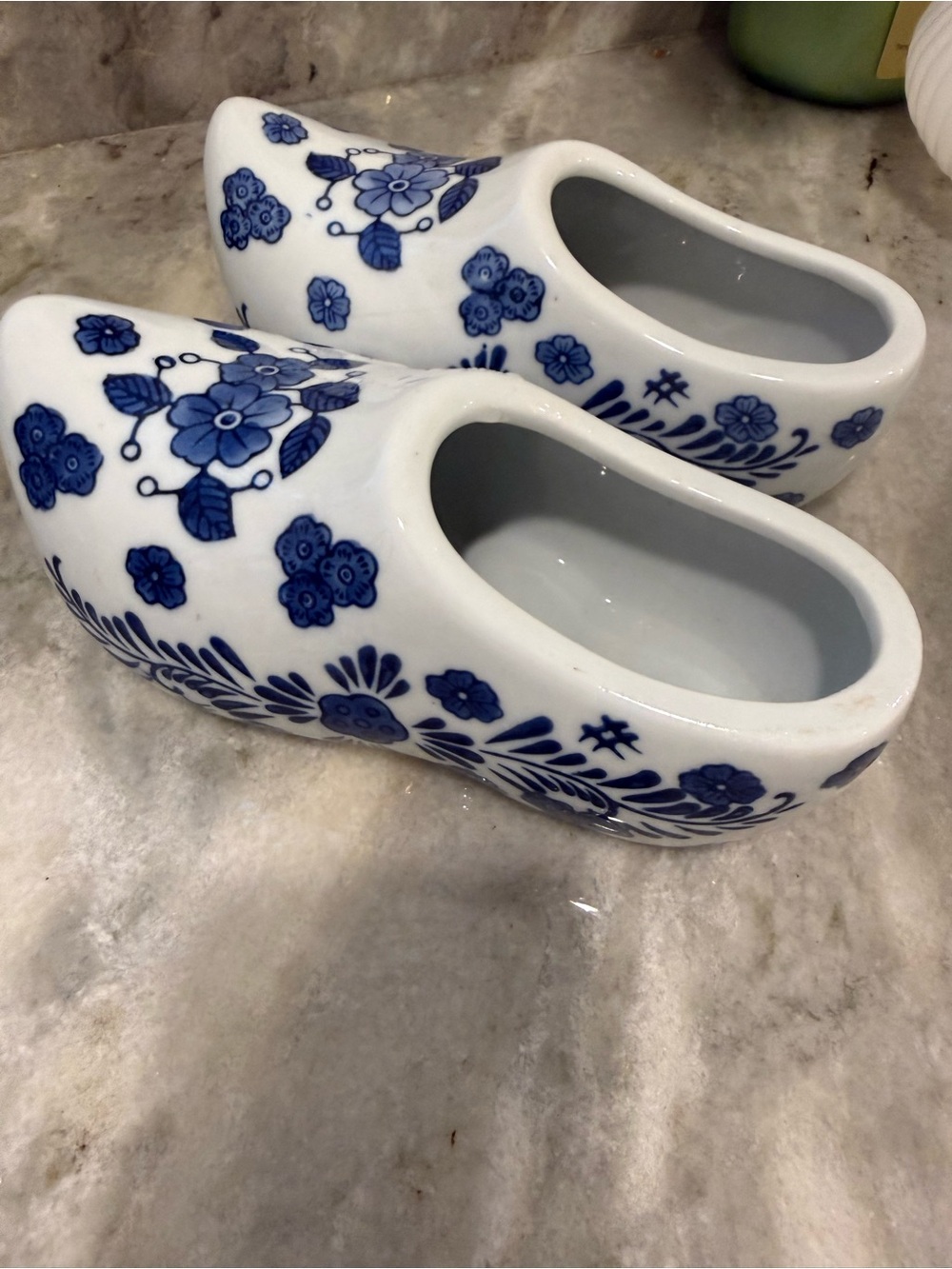 Blue and White Floral Ceramic Clog Decorative Shoe